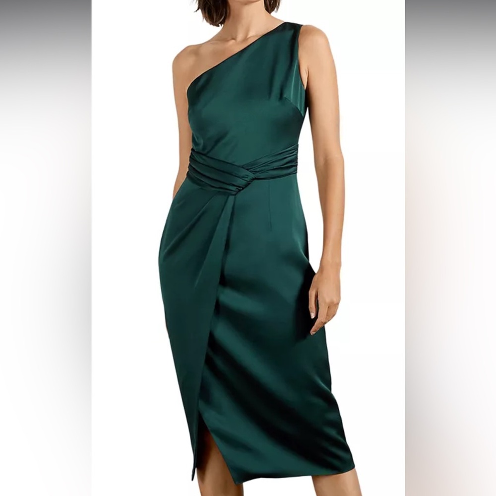 Ted Baker One Shoulder Satin  Dark Green Dress.